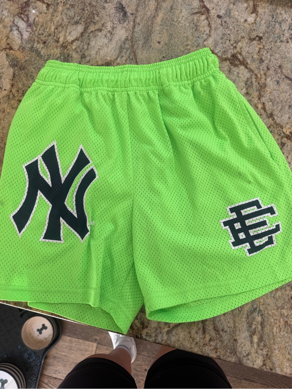 Eric Emanuel Green Mesh Athletic Shorts with Yankee logo
